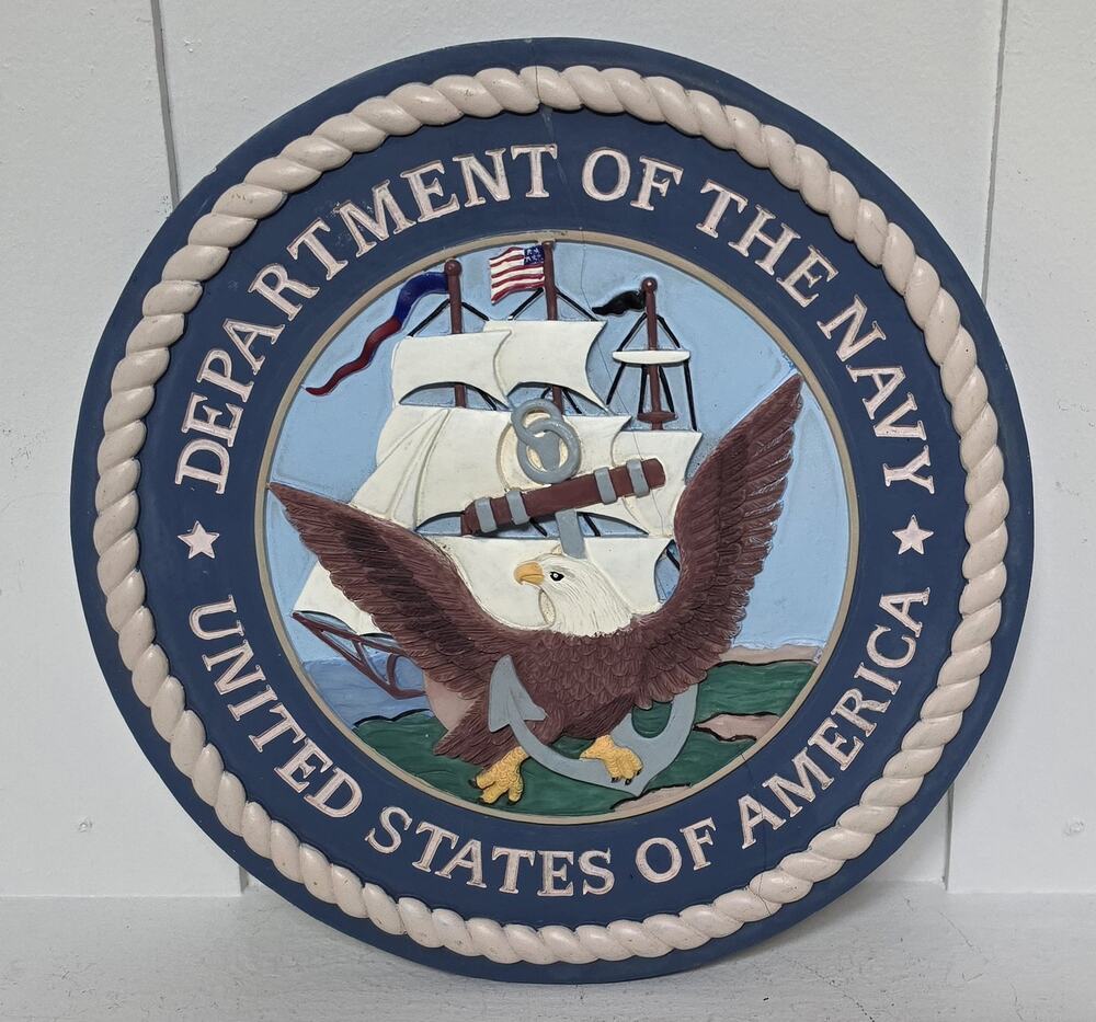 Vintage Dept. of the Navy Embossed Concrete Plaque – Hand Painted – Repaired